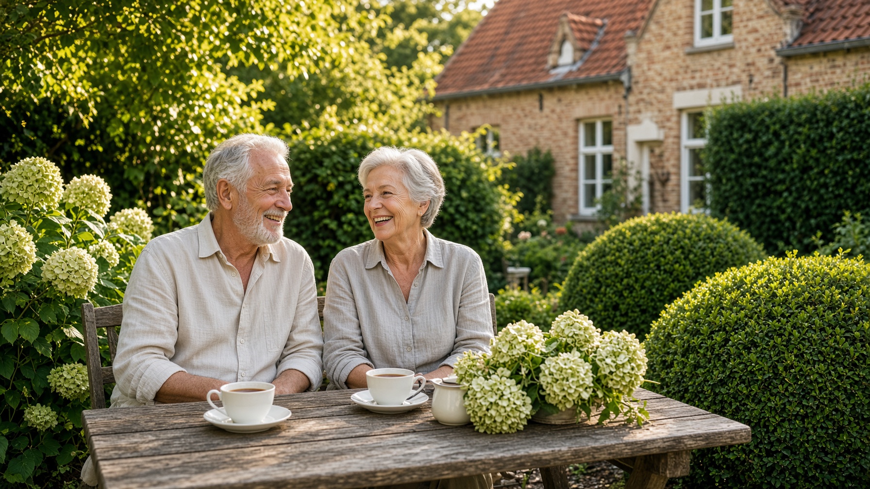 Couple de retraités dans leur jardin